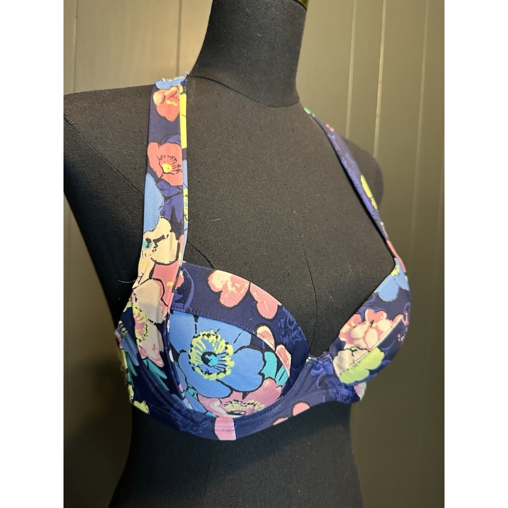 Aerie Blue‎ Floral Halter Swim Top 34B - Picture 2 of 5